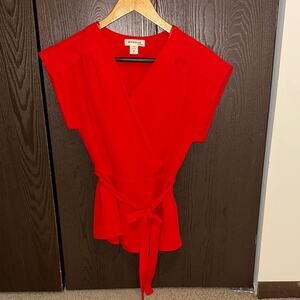 Monteau Vibrant Red Tie-Waist Blouse - size medium